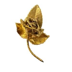 Vintage Plaque Oro 12 Microns Gold Plated Real Rose Brooch Pin Made in Mexico
